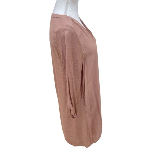 Glam split neck mocha 3/4 balloon sleeve casual dress high low hem size medium - Picture 7 of 10